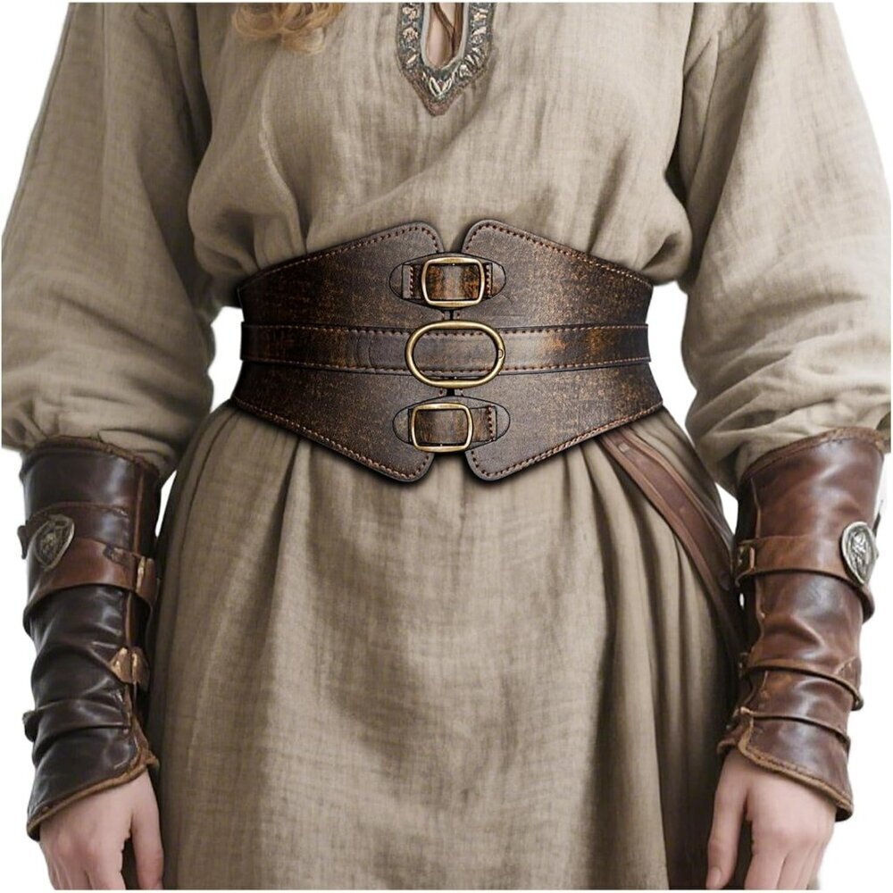 Women Leather Waist Corset Belt Renaissance Viking Halloween Ren Faire